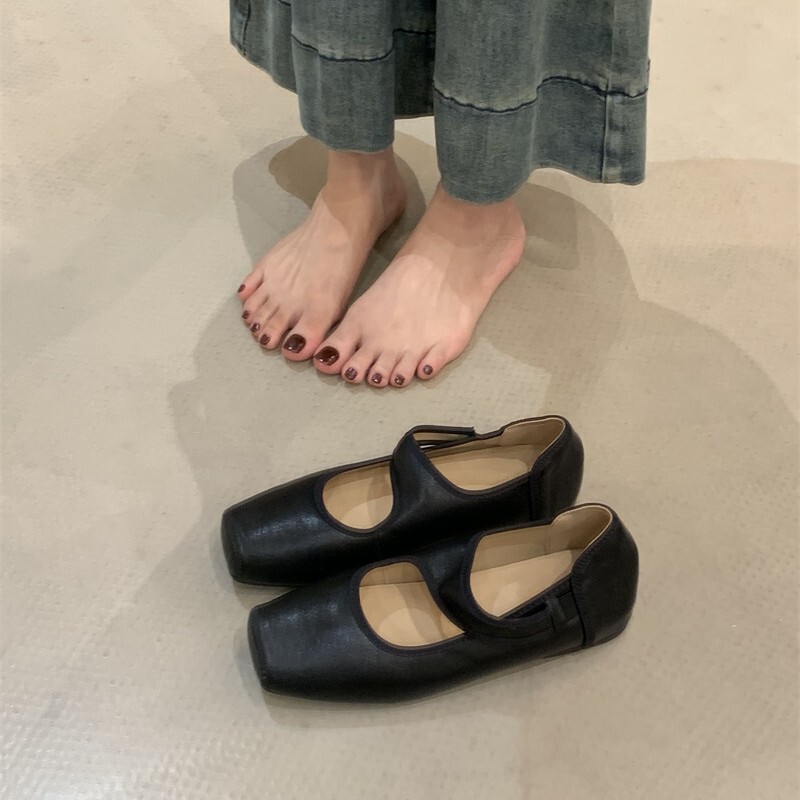 晚风方头懒人一脚蹬软底玛丽珍鞋2025平底内增高3cm芭蕾舞单鞋女|undefined