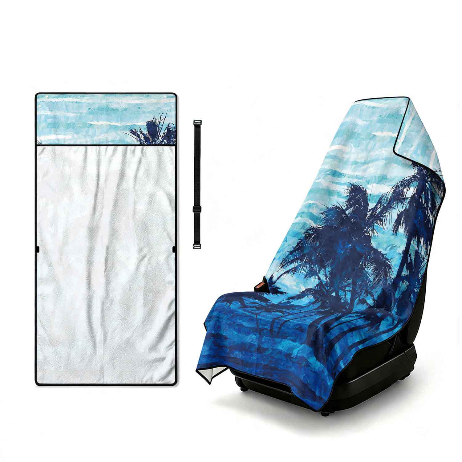 Printed bath towel and car seat cover 2-in-1, ultra-fine fiber outdoor beach and car dual-use universal seat cushion