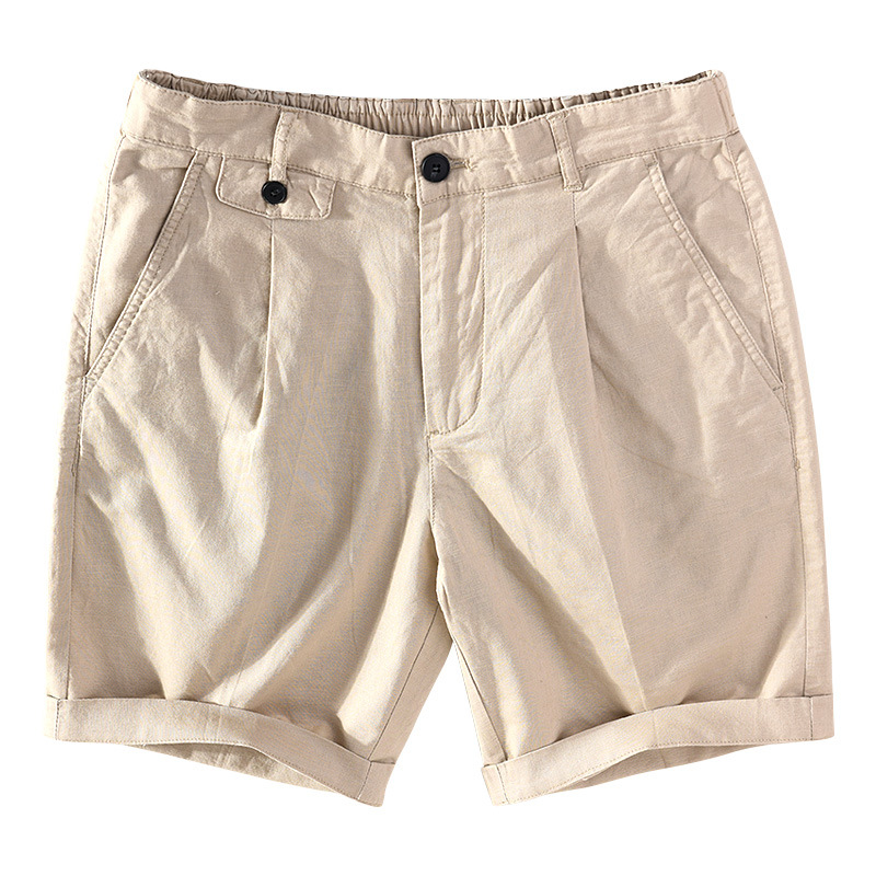 Casual linneshorts för herr med dragsko och elastisk midja_voghion.com
