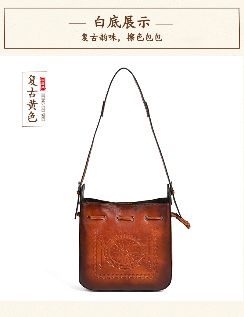Túi tote da bò cổ điển phong cách vintage, đáy rộng, dung tích lớn, quai đeo vai — Màu xanh lá cây chi tiết 20