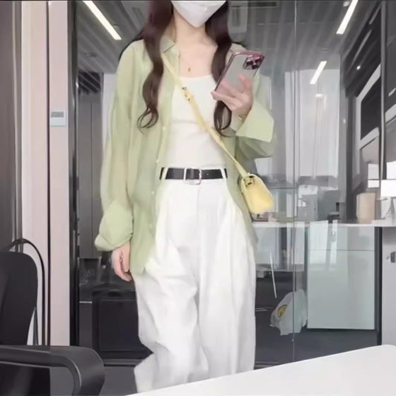 Mint Green Summer Sunscreen Shirt Women's 2024 New Style Thin Long-sleeved High-end Lazy Style Loose Coat Sunscreen Clothes