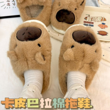 懒懒小水豚卡皮巴拉毛茸茸保暖包头棉拖鞋女冬季毛毛拖鞋包邮到家