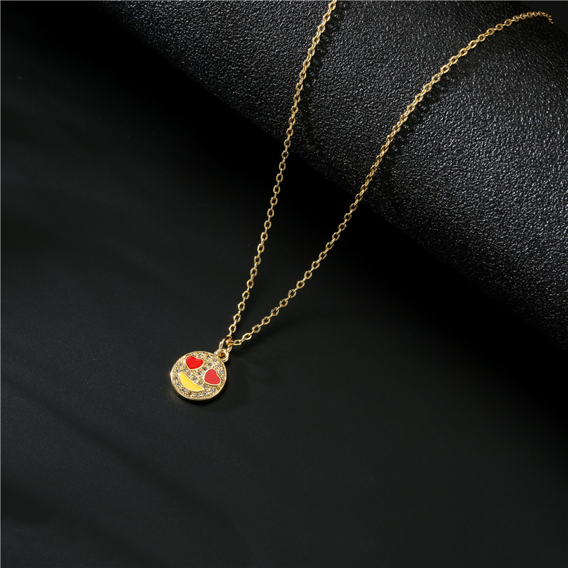 fashion 18K smiley emoji geometric copper inlaid zircon necklace wholesale nihaojewelry