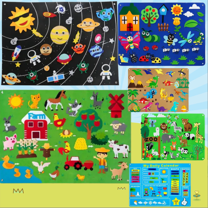 Tablero educativo de fieltro “Cielo estrellado” | Juego de aprendizaje y manualidades para bebés, con pegatinas y actividades DIY