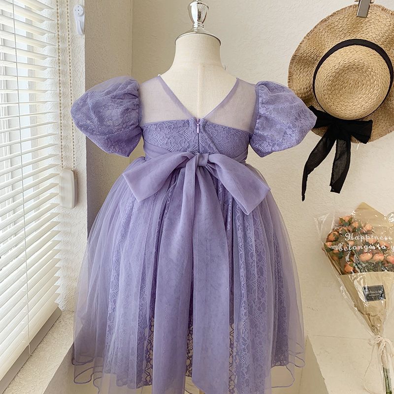 Girls' Super Beautiful Fairy Princess Dress 2022 New Children's Lace Dress Baby Girl's Puff Sleeve Sweet Dress