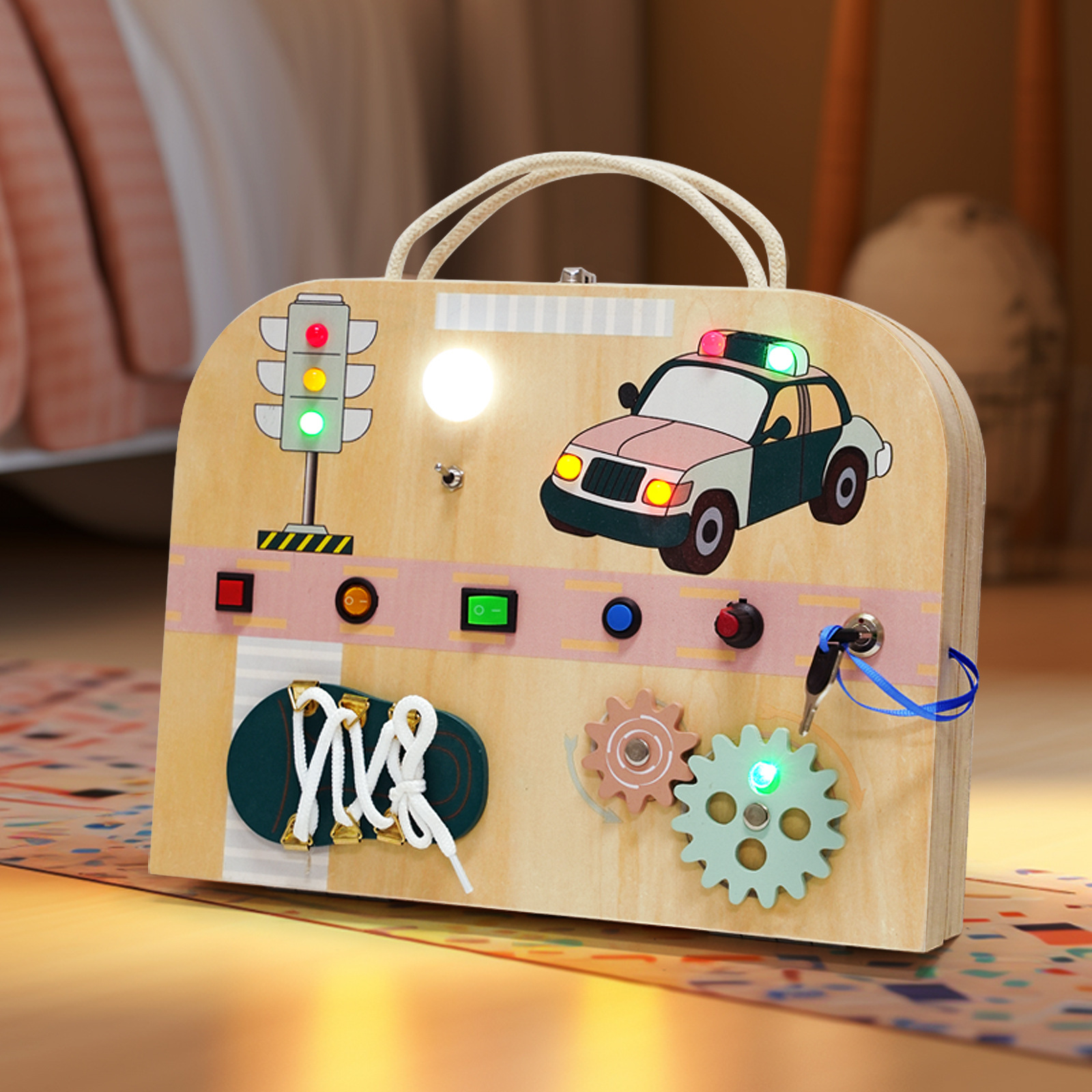 Circuito multifuncional de madera para niños tablero ocupado mejora la capacidad práctica del bebé múltiples formas de jugar juguetes educativos de educación temprana