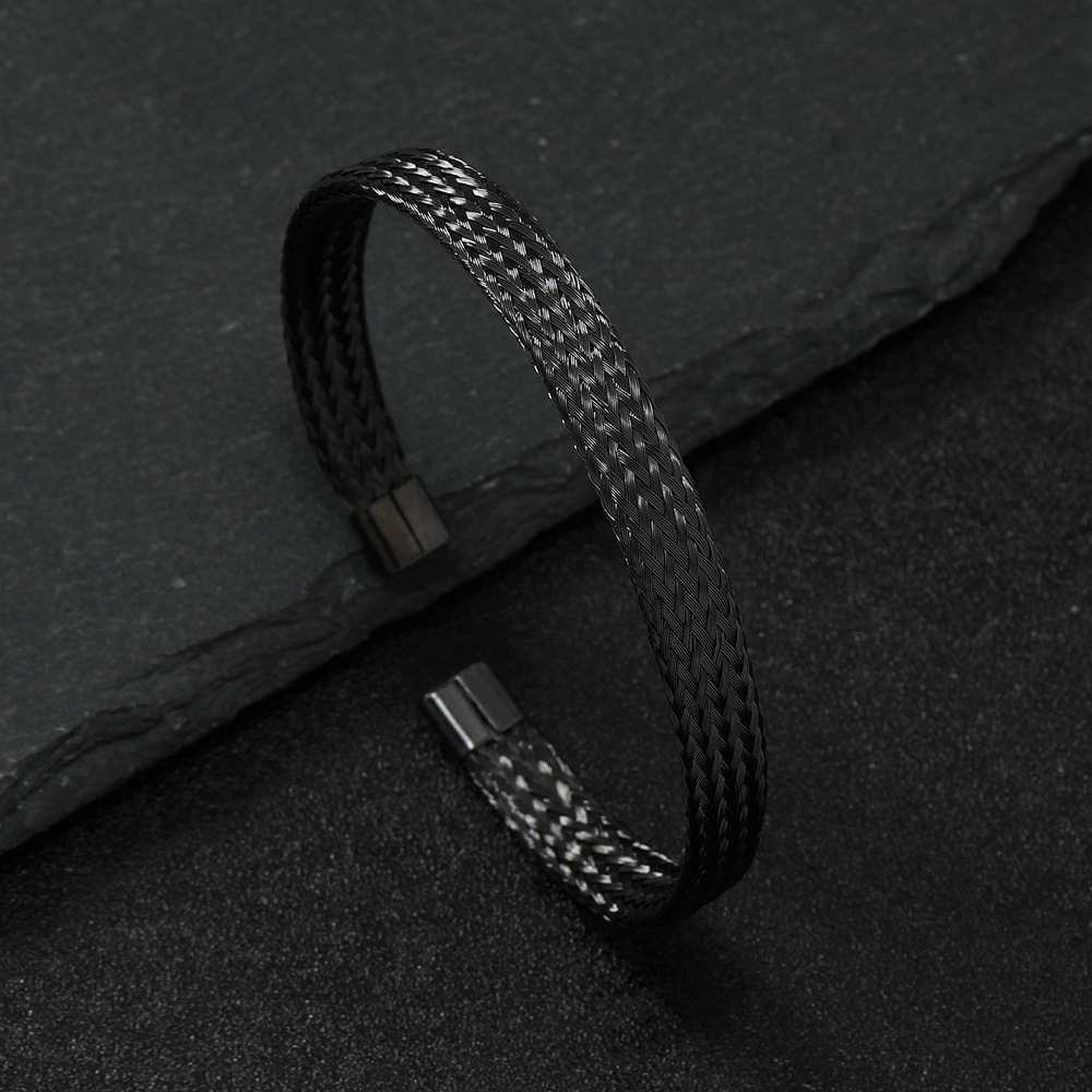 Solid Color Pattern Stainless Steel Simple Style Solid Color Braid Bangle