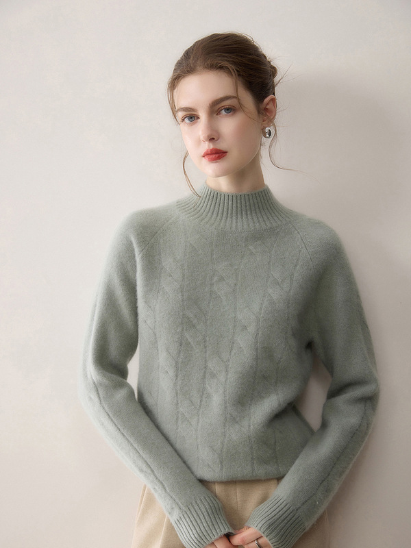 Versatile Pullover Sweater with a Semi-High Collar, Soft Pure Knit Base Shirt, Thick Raglan Cable Cashmere Sweater for Women Versatile Pullover Sweater with a Semi-High Collar, Soft Pure Knit Base Shirt, Thick Raglan Cable Cashmere Sweater for Women