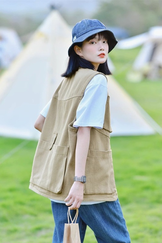 休闲复古春秋马甲女夏季薄款外穿搭宽松无袖马夹坎肩新款背心外套|undefined