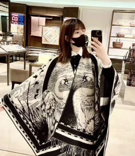 New B Swan double-sided cashmere cape high-grade shawl autumn and winter warm thickened plaid scarf for women