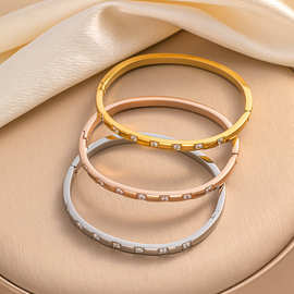 饰品工厂速卖通外贸热销时尚气质不锈钢简约高级感镶锆石手镯