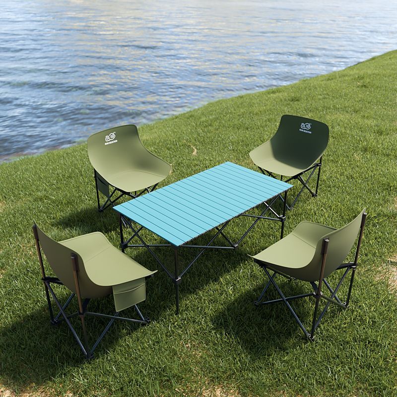 2025 업그레이드 강화모델 + 휴대용 수납벨트 - 스카이블루 [95*55*50cm 긴 테이블] + 라이트그린 의자 4개