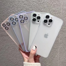 新款适用iPhone13磨砂肤感五金玻璃镜头手机壳外贸苹果12保护套14