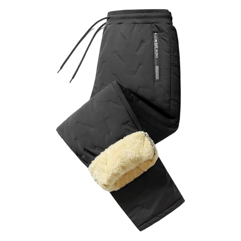 Winter fleece-lined plus fat thick lamb fleece warm kneepad men's warm pants double zipper elastic toe long pants