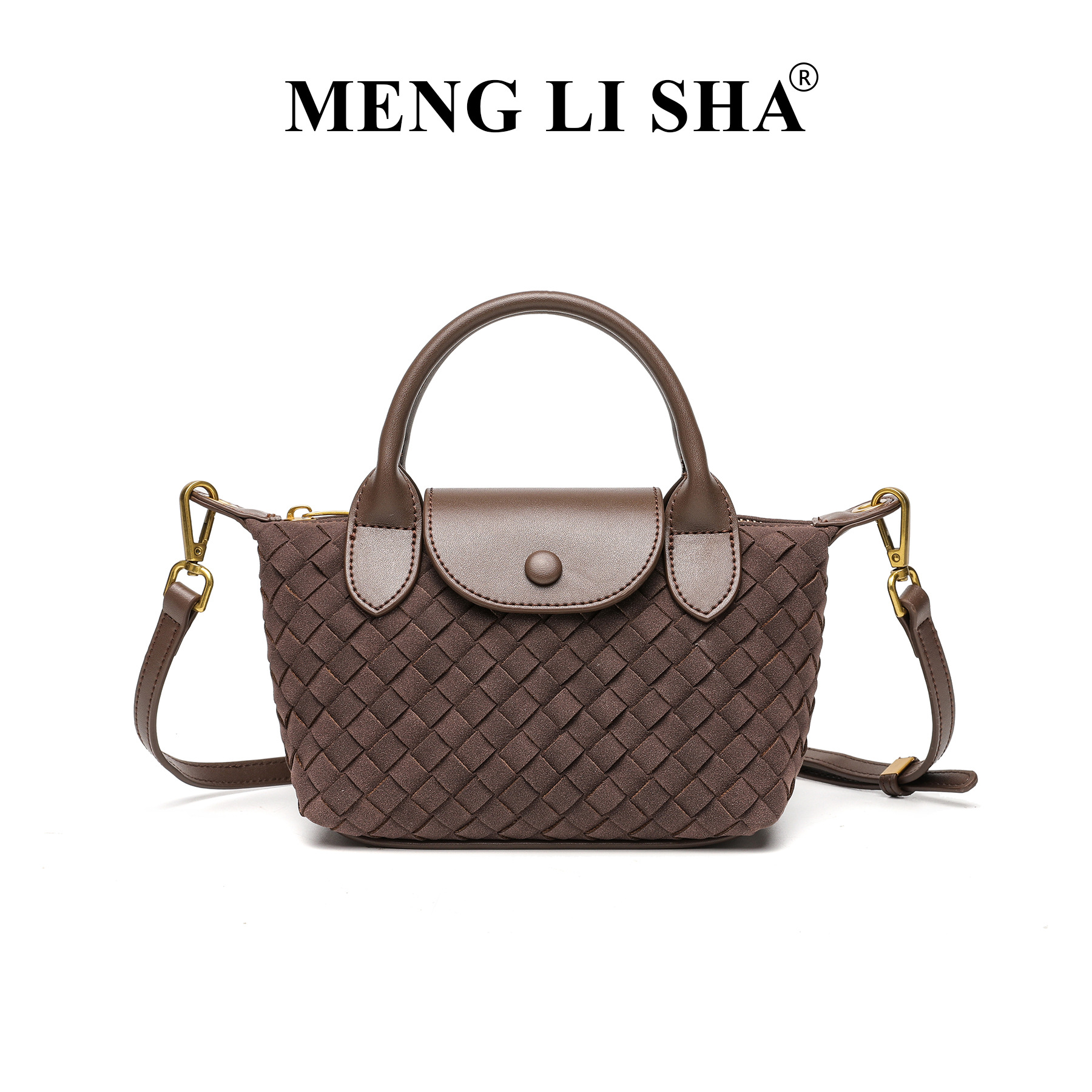 Túi đeo chéo nữ da lộn dệt tay phong cách Longxiang, kiểu bánh bao, đi làm và dạo phố
