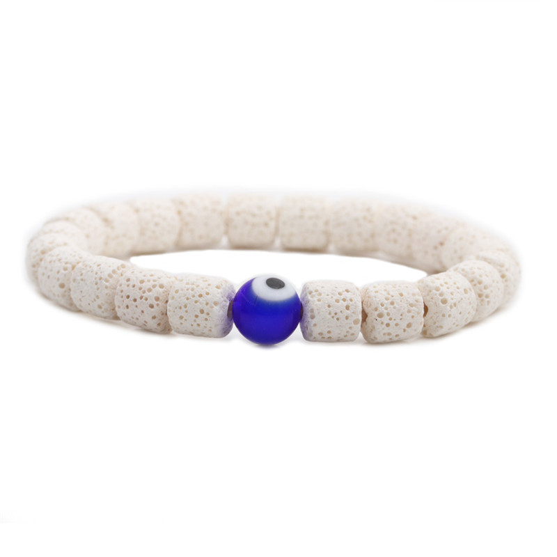 19g Weight No Inlaid Inlay Material Bracelets Classification Housewarming, Anniversary, Business, Wedding, Travel, Birthday, Festival Occasion Devil'S Eye Pattern Unisex Gender Fashion Style Dark Blue, White, Red, Green, Blue, Black Color Volcanic Stone Bracelet 11