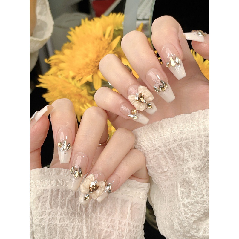 [Original Real Shot] Purely Handmade Wearable Nails Internet Celebrity Manicure Patches Pure Lusty Whitening Bow Fake Nail Patches