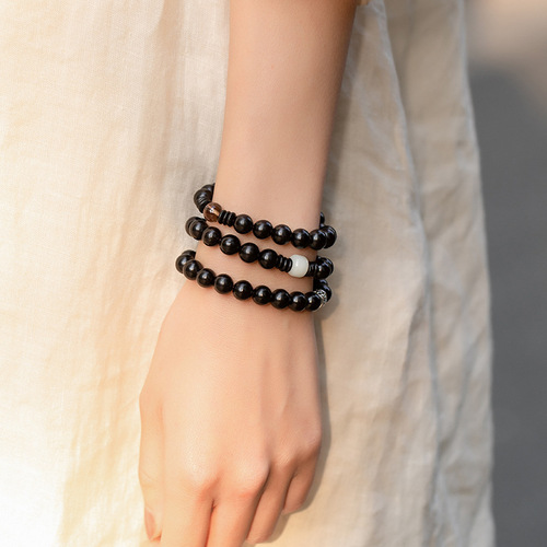108-Bead Ebony Buddha Prayer Bracelet, Sandalwood, Vintage Style, Personalized Unisex Multi-Turn 8mm Bangle— New Arrival in Chinese Traditional Design