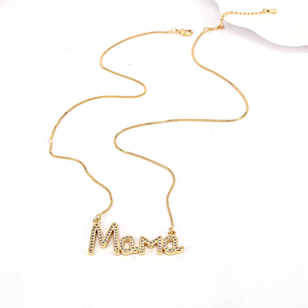 Fashion Summer New Letter Mother Mama Copper Simple Inlaid Zircon Necklace display picture 8