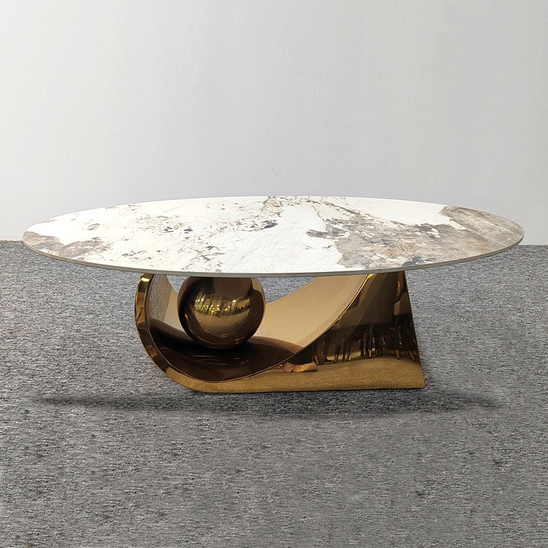 Mesa de centro de tablero de roca de sensación de alta gama de estilo italiano transfronterizo, diseño de celebridades de Internet de alta gama, acero inoxidable, lujo ligero moderno, sala de estar simple, hogar