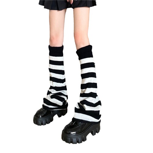 Striped knitted socks with flared wide legs hot girl subculture y2k Lolita JK leg covers autumn and winter warm pile socks