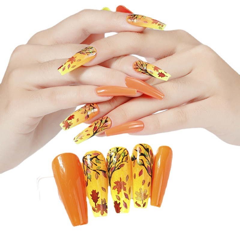 Fingerpiepiece manicure hoja de arce colorida DIY hoja de arce colorida hoja de arce pura mano tridimensional hoja de arce manicure pegada hoja de pulpa de madera