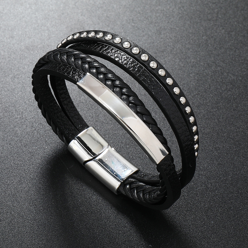 Rétro Couleur Unie Acier Inoxydable Faux Cuir Unisexe Bracelets display picture 1