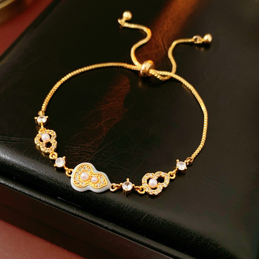 Pulsera de perlas de calabaza de circón galvanizado en oro real de 18k, pulsera exquisita y elegante de todo fósforo, joyería de alta calidad de lujo ligero para mujer