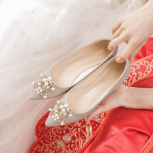 婚鞋女结婚新娘鞋新款中式红色秀禾服鞋孕妇脚肥脚宽平底大码婚鞋