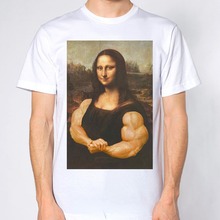 Humour Graphic Mona Lisa Bodybuilding TShirt Muscles Gym Par