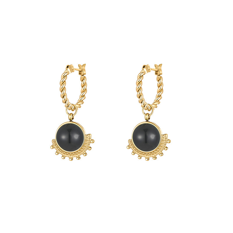 Daily Occasion 304 Stainless Steel Material Round Pattern PVD Coated 14K Gold Real Gold Plated Round 304 Stainless Steel Simple Style Waterproof Non Tarnish Drop Earrings