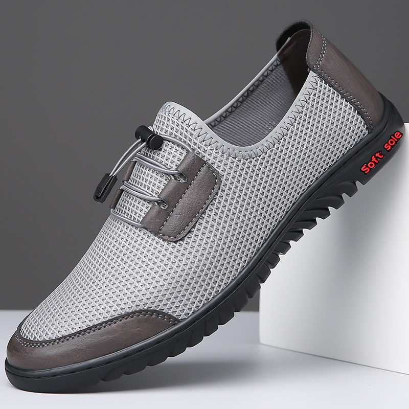 Giày thể thao nam sneaker lười thân lưới dệt kim thoáng khí, đế cao su chống trượt — màu xám, màu đen