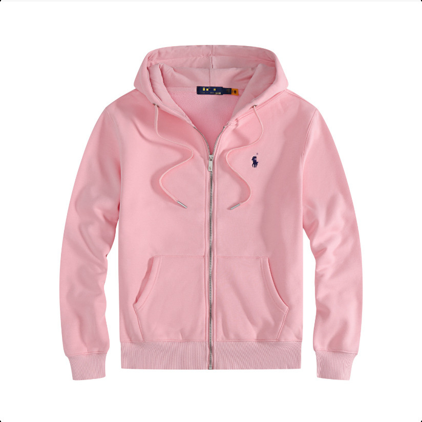 Cross-Border Exclusive Supply of Rl Men's Pure Cotton Hooded Sweatshirt, Zip-Up Cardigan, Solid Color Embroidered Pony Logo, Foreign Trade Casual Hoodie