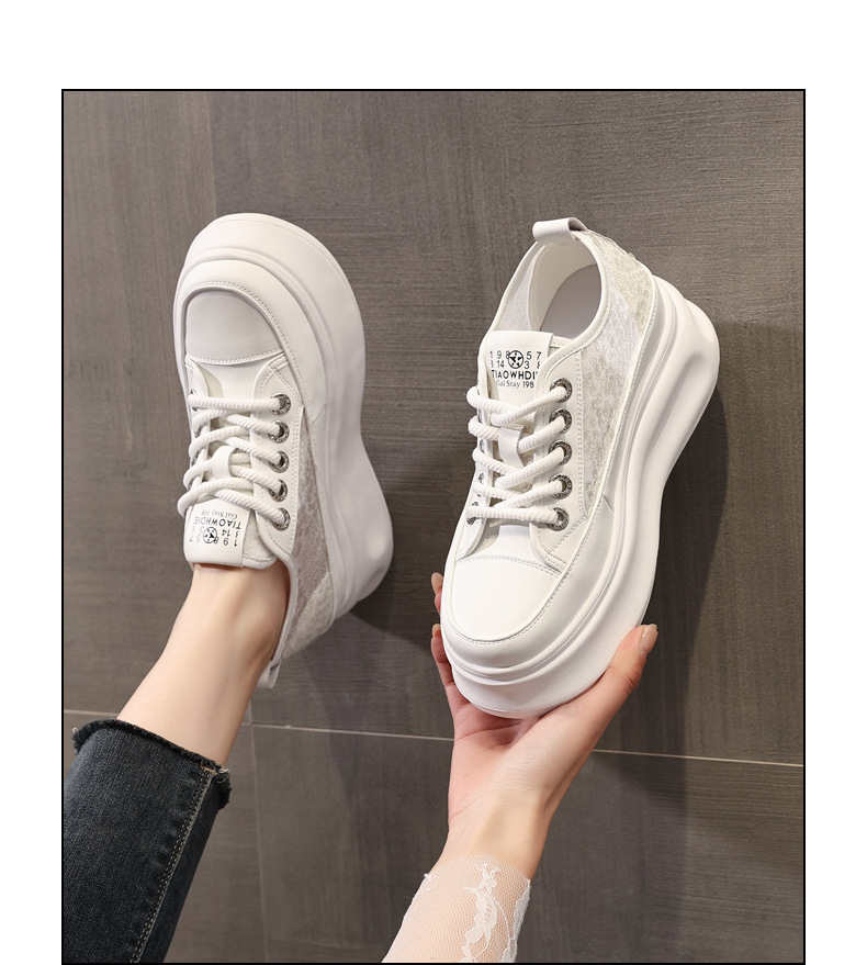 Giày sneaker nữ đế dày chunky mặt lưới phối trắng đa năng — Màu đen chi tiết 14