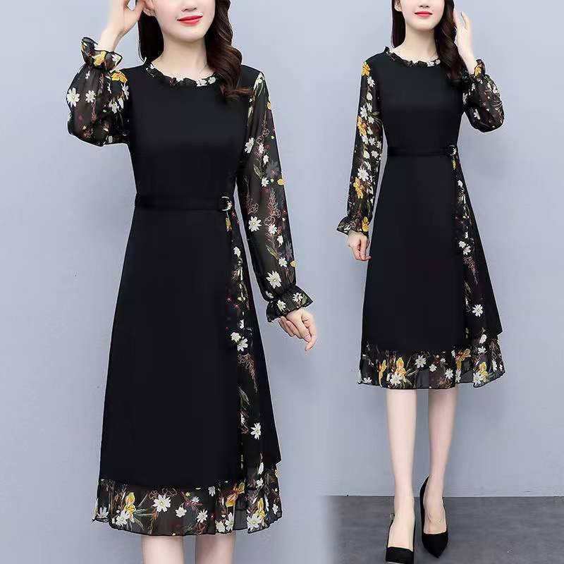 Plus Size Middle-Aged Mother Dress 2025 Spring and Summer New Style Belly-Covering Slimming Look Waist Elegant Floral Chiffon Skirt Trendy Plus Size Middle-Aged Mother Dress 2025 Spring and Summer New Style Belly-Covering Slimming Look Waist Elegant Floral Chiffon Skirt Trendy