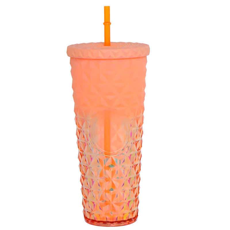 プラスチックカップ新型二重クリエイティブグラデーションマーメイドテールストローカップドリアンカップメッキカラースパンコールカップ|undefined