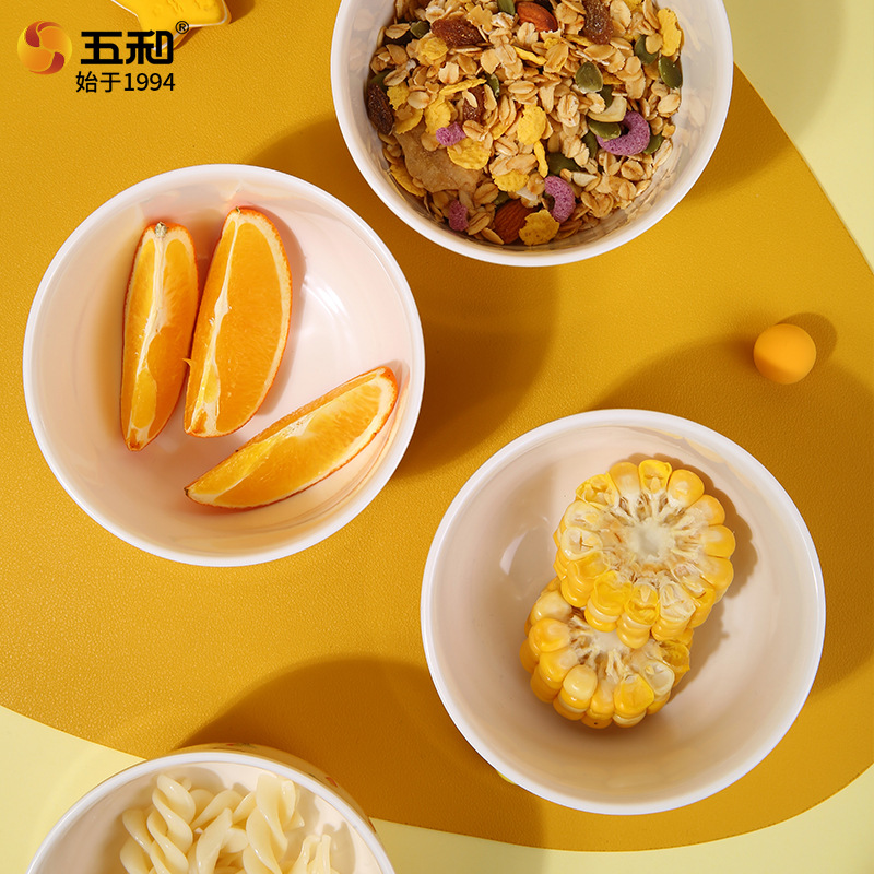 Wuhe tazón infantil de melamina de grado alimenticio anti-caída tarjeta de ventilación para bebés tazón de alimentos suplementarios tazón de arroz casero tazón de sopa