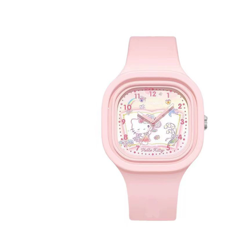 Children’s silicone square quartz watch, cartoon print, lightweight, multiple colors