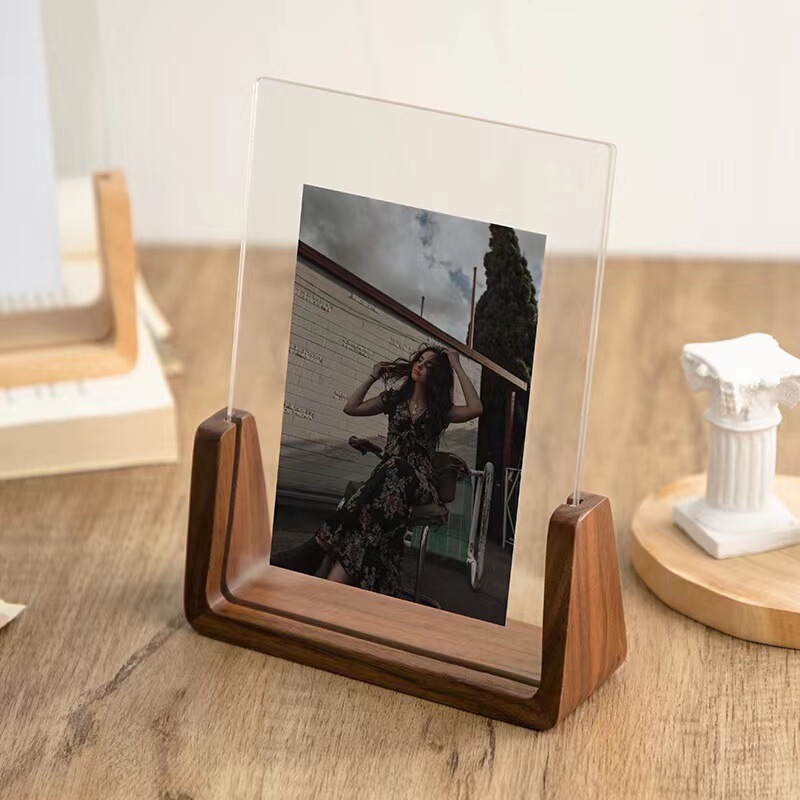 Japanese Acrylic Photo Frame U-shaped Solid Wood Photo Frame Set Table Creative DIY Couple Set Table Postcard Certificate Base