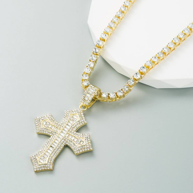 Fashion Cross Alloy Plating Inlay Rhinestones Womenu0027S Pendant Necklace