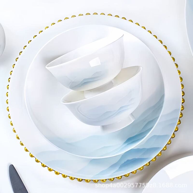 Chinese Underglaze Color Jingdezhen Bone China Tableware Free Matchinging Dish Plate Household Plate Accessible Luxury Steak Plate Combination