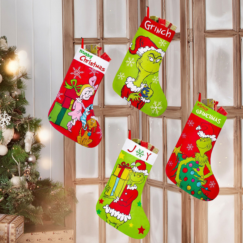 Christmas Decorations Grinch Christmas Stocking Ornaments Children's Candy Bag Decoration Socks Christmas Gift Popular Item Christmas Decorations Grinch Christmas Stocking Ornaments Children's Candy Bag Decoration Socks Christmas Gift Popular Item
