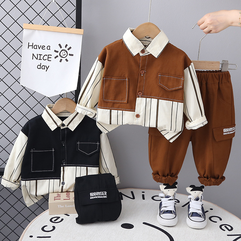 Tenue pour garçon nouvelle tenue décontractée, ensemble chemise deux pièces version coréenne pour enfants, style printemps et automne, 1-3 ans, 5_voghion.com
