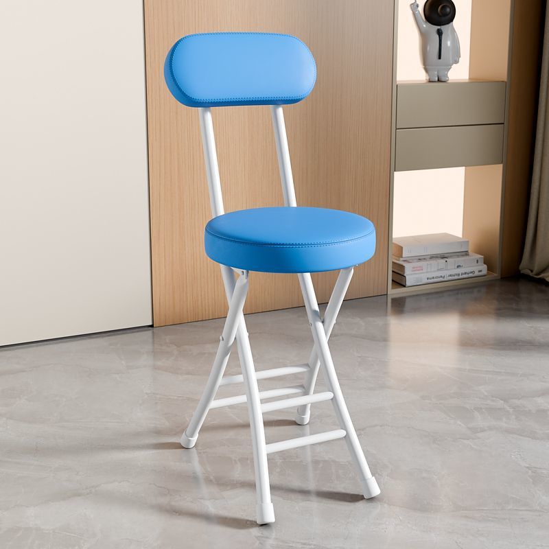 【강화 등받이 + 두툼한 좌석 쿠션】 화이트 프레임 블루 시트 접이식 의자