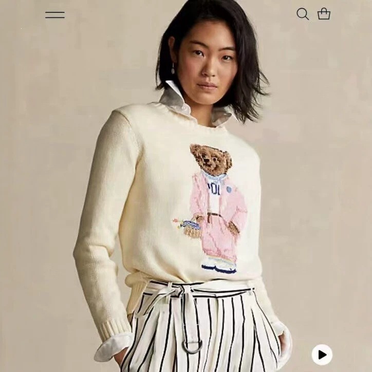 Cross-Border High-Quality Qr Code Scannable R-L Pure Cotton Heavy-Duty Cartoon Popular Bear Autumn and Winter Sweater for Women 2026 Collection