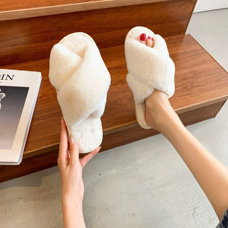 Slippers women, faux fur slip-on cozy indoor slides, sizes 36–45, multi-color options