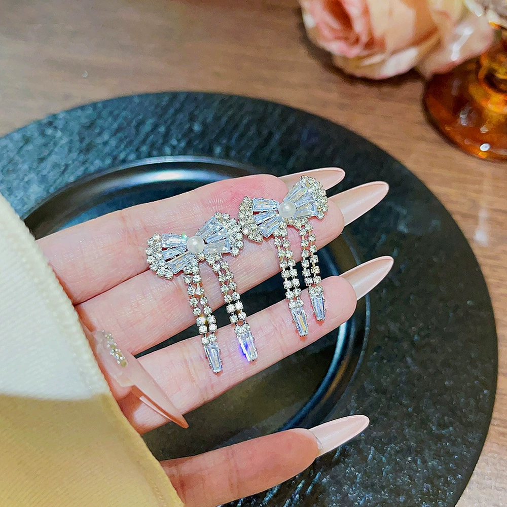 Серьги из серебра 925 пробы, Tassel из циркония, длинная легкая подвеска