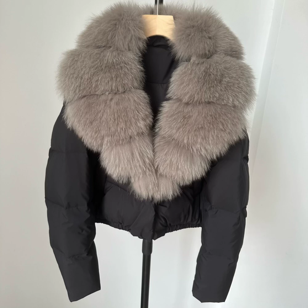 Пуховик Velvet Duck-Down зимний, короткий пуховик с крупным Faux-Fur воротником, размеры S–M