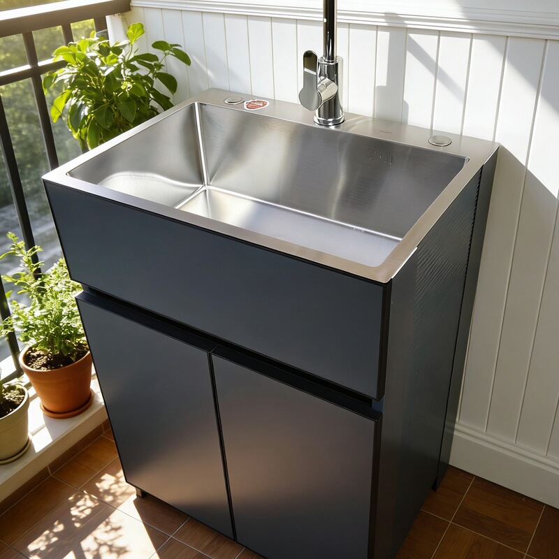 Balcony Space Aluminum Laundry Sink Integrated Cabinet Stainless Steel Sink Cabinet Dishwashing Sink Kitchen Small Apartment Household Bathroom Cabinet