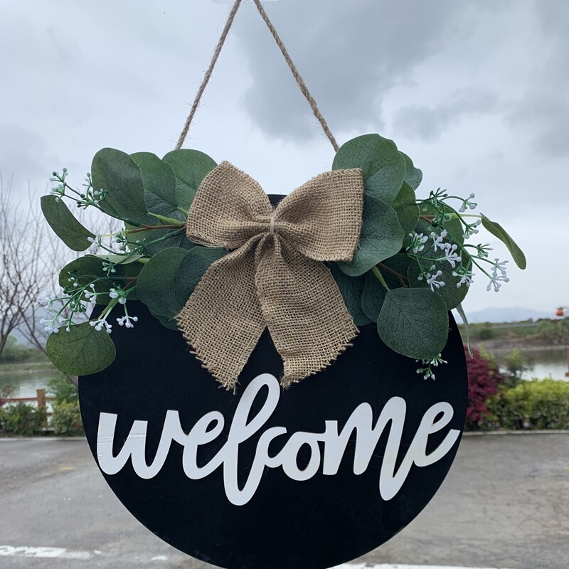 Rustic Style Hello Front Door Decoration Unfinished Round Welcome Wooden Sign Wooden Hanging Door Sign